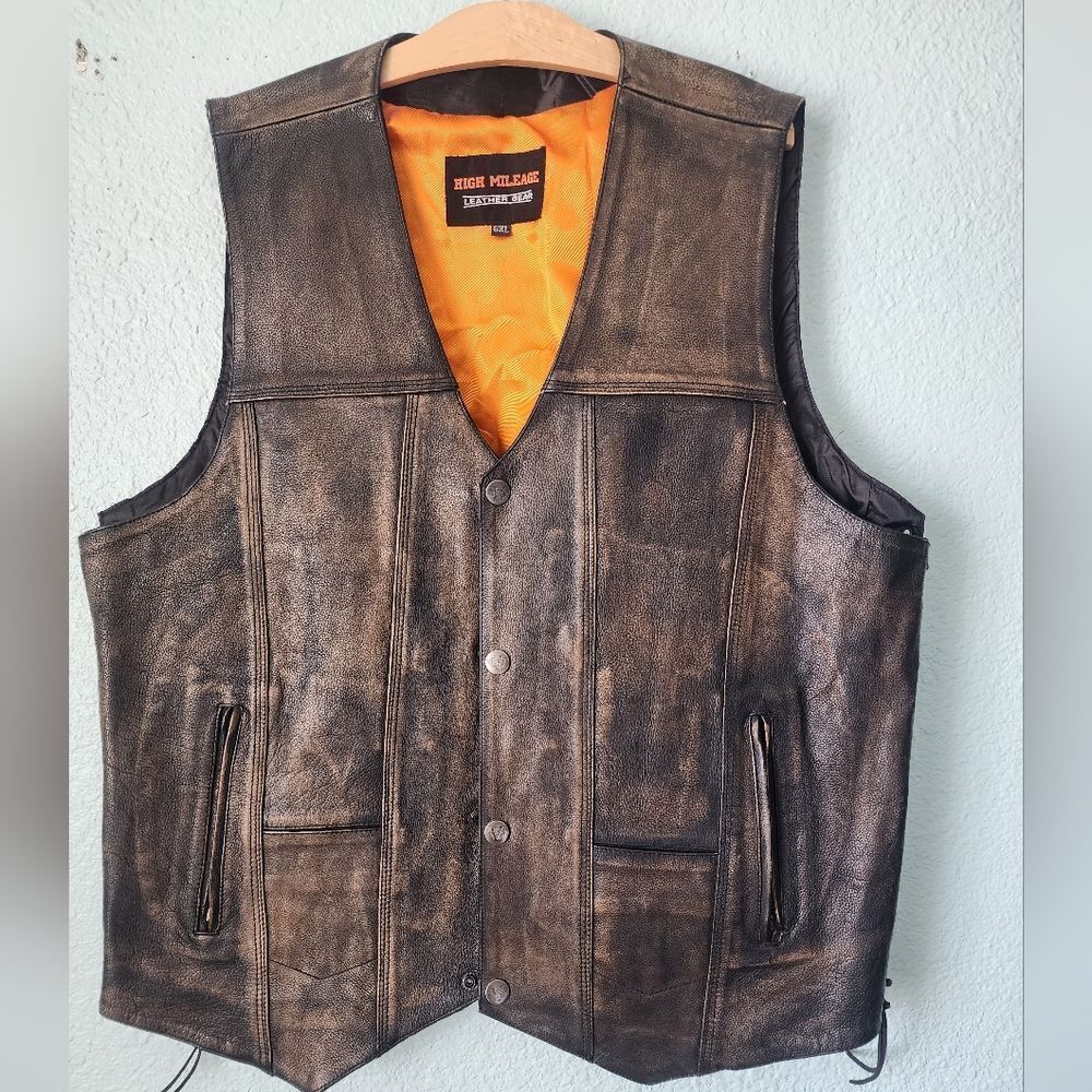 HIGH MILEAGE LEATHER Men's Brown Wash Leather Vest